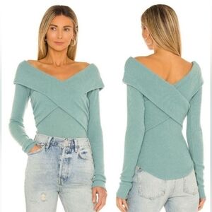 Free People Marley Top in Juniper Berry Flirty Criss Cross Ribbed Top sz M